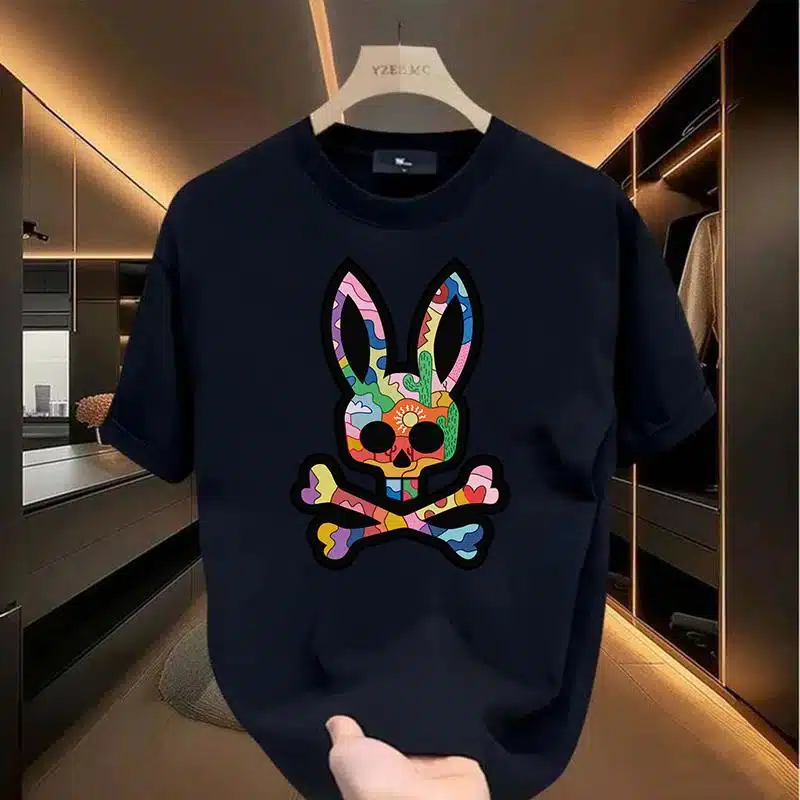 Bone Graphic T-Shirt - Rabbit Design, Hip Hop Style, Unisex Short Sleeve Crew Neck - Image 2