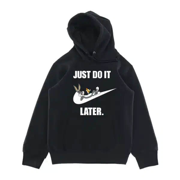 American High Street Cartoon Graphic Hoodie – Men's Spring Autumn Trendy Couple Loose Casual ‘Just Do It Later’ Letter Print Top street fall outfits,streetwear,y2k clothing,2000s outfits,outfits men