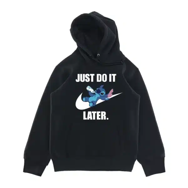 American High Street ‘Just Do It Later’ Cartoon Graphic Hoodie – Men's Spring Autumn Trendy Couple Loose Casual Top street fall outfits,streetwear,y2k clothing,2000s outfits,outfits men