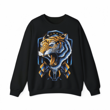 American High Street Vibrant Tiger Shield Crew Neck Sweatshirt – Men's Trendy Spring Autumn Couple Loose Casual Top street fall outfits,streetwear,y2k clothing,2000s outfits,outfits men,kpop demon hunters merch